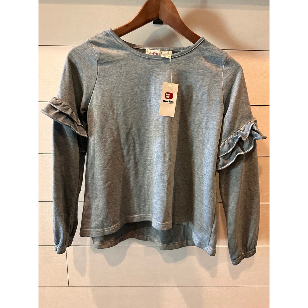Daytrip Buckle Womens Blue Gray Ruffle Sleeve Top Crew Neck T6RT359 Medium NWT
